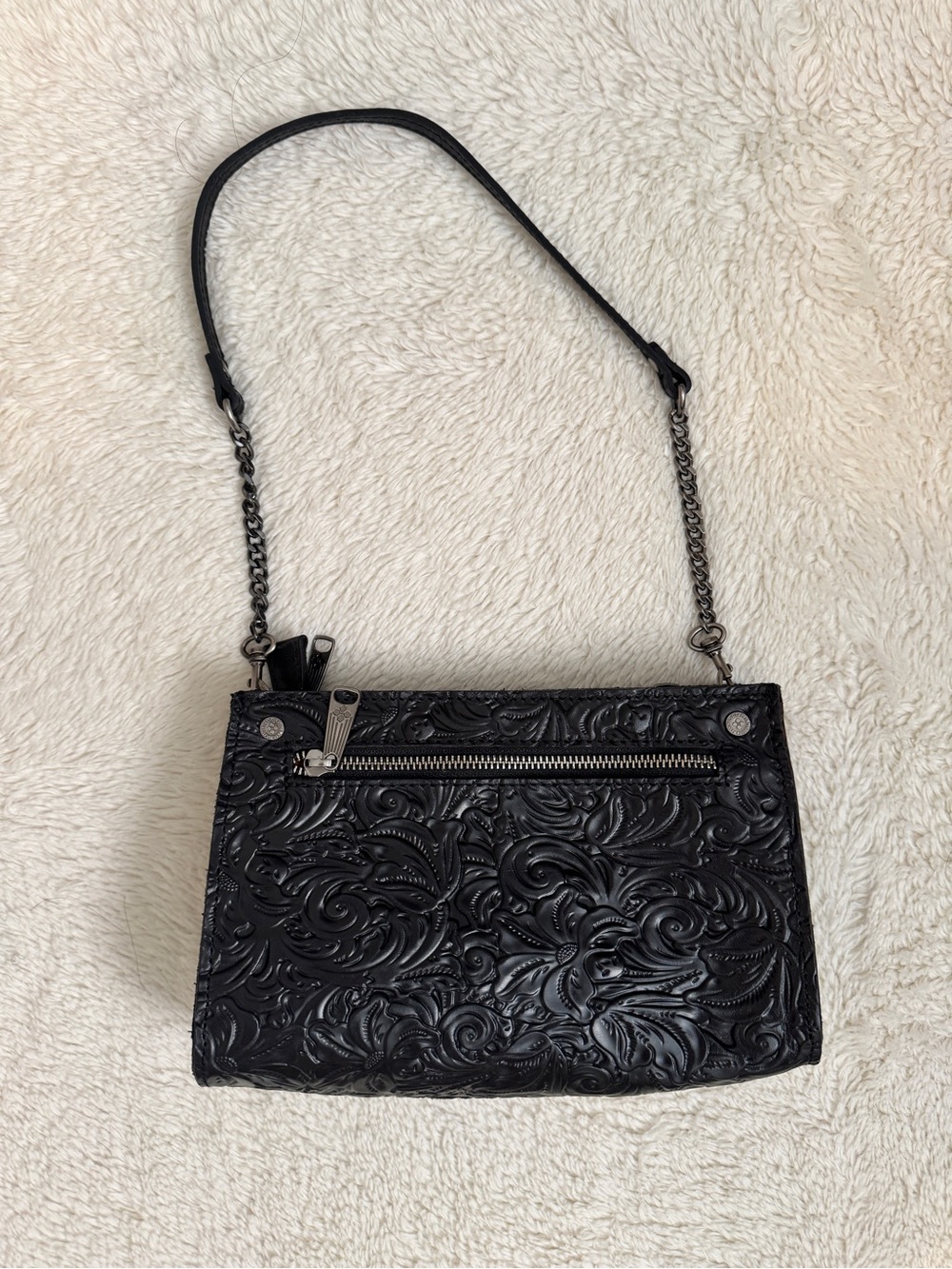 Patrica Nash Black Embossed Leather Shoulder Bag